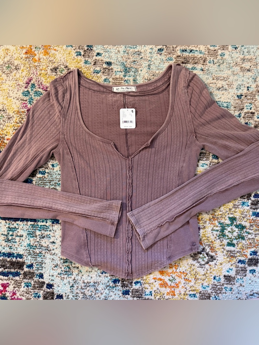 Free People We The Free Mauve Ribbed Long Sleeve top